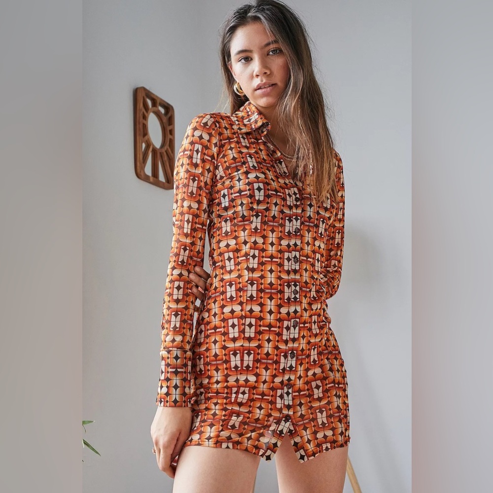 Urban Outfitters Sharon Button-up Mesh Shirt Dress